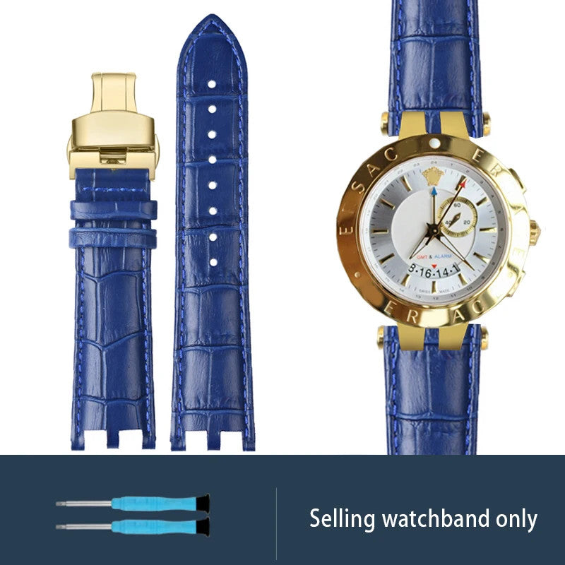Calfskin Watch Strap For Versace V-RACECHRONO GMT 24mm Concave Convex Watchband