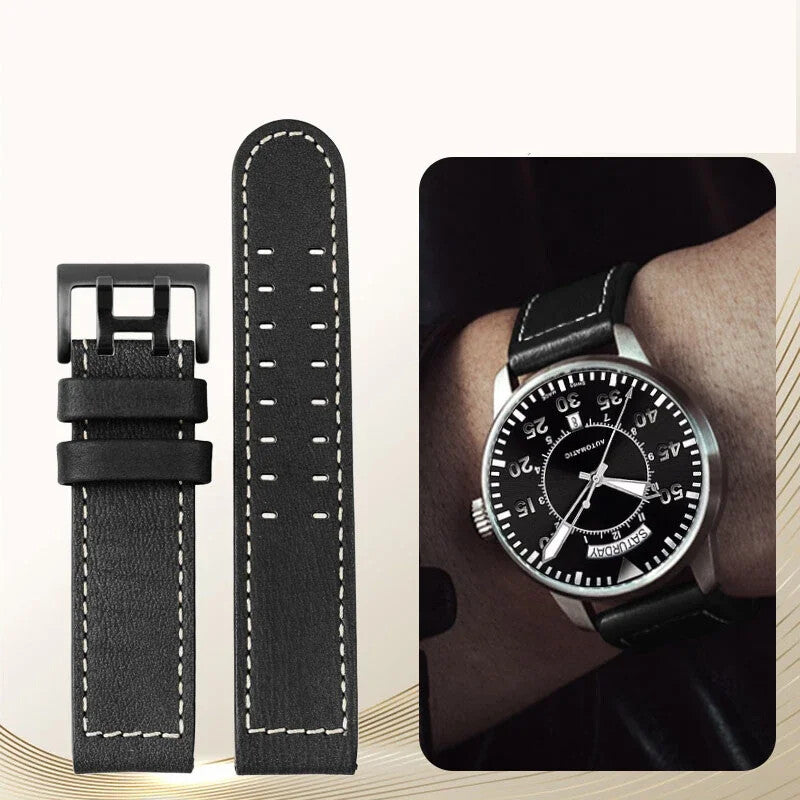 Genuine Leather Watch Strap for Hamilton Khaki H77616533 22mm Military Wristband