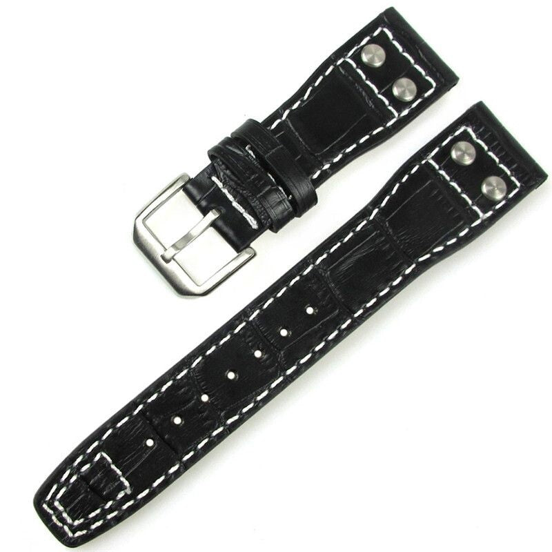Genuine Leather Rivet Watchbands Fit For IWC Pilot Series Metal Buckle Strap