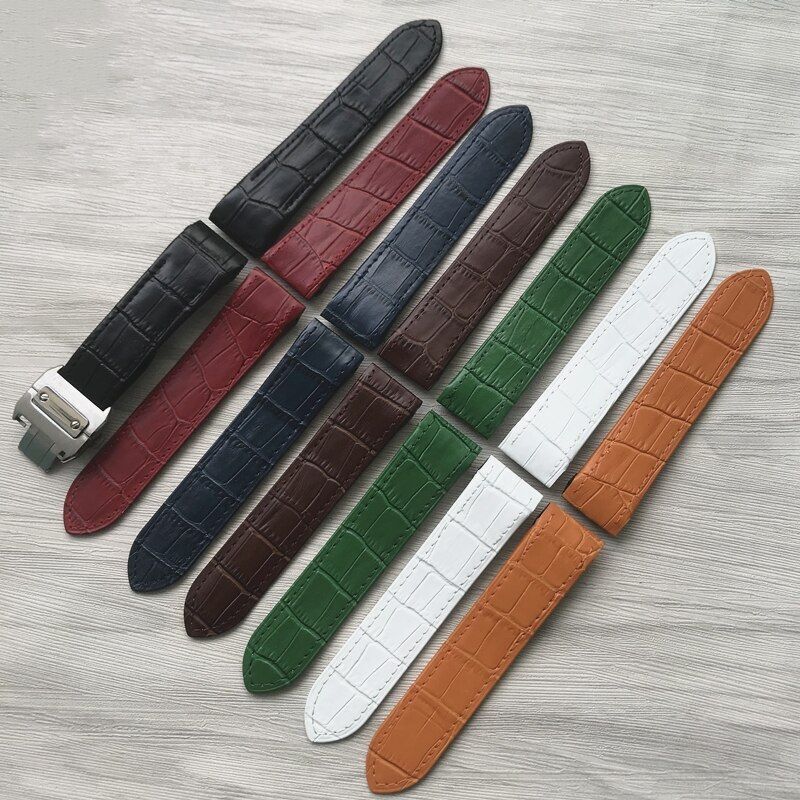 Genuine Leather Watch Strap Fit For Cartier Santos100 20mm 23mm Watch Band