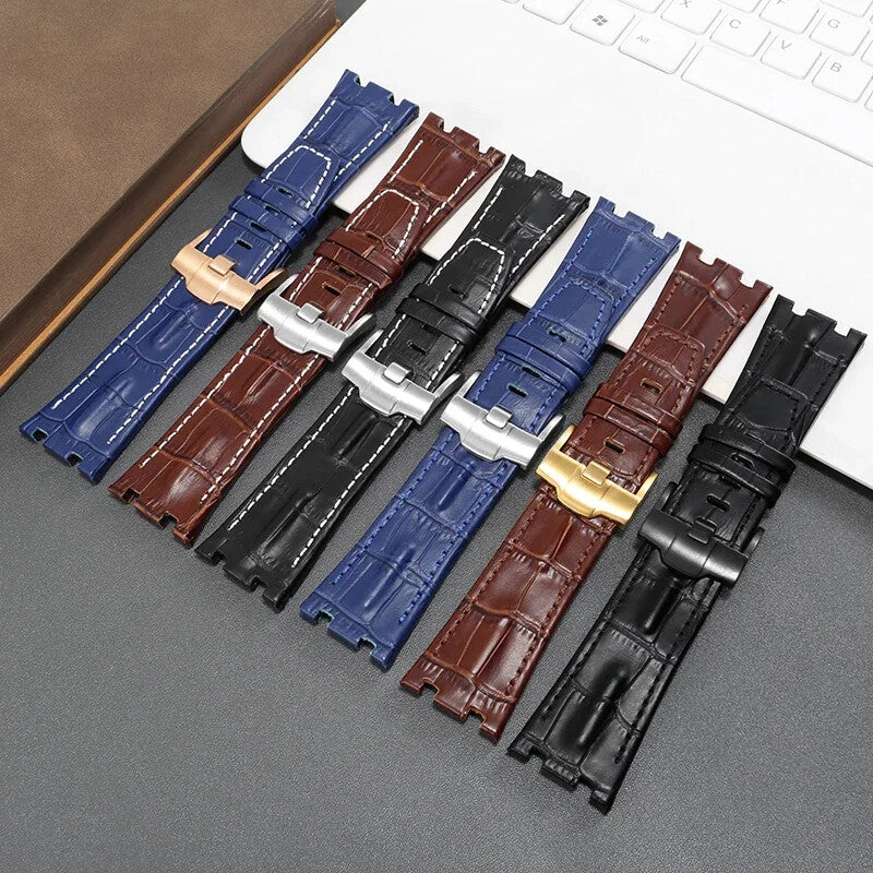 Genuine Leather Watch Strap for AP 15703 Royal Oak Offshore Black Brown Blue 28m
