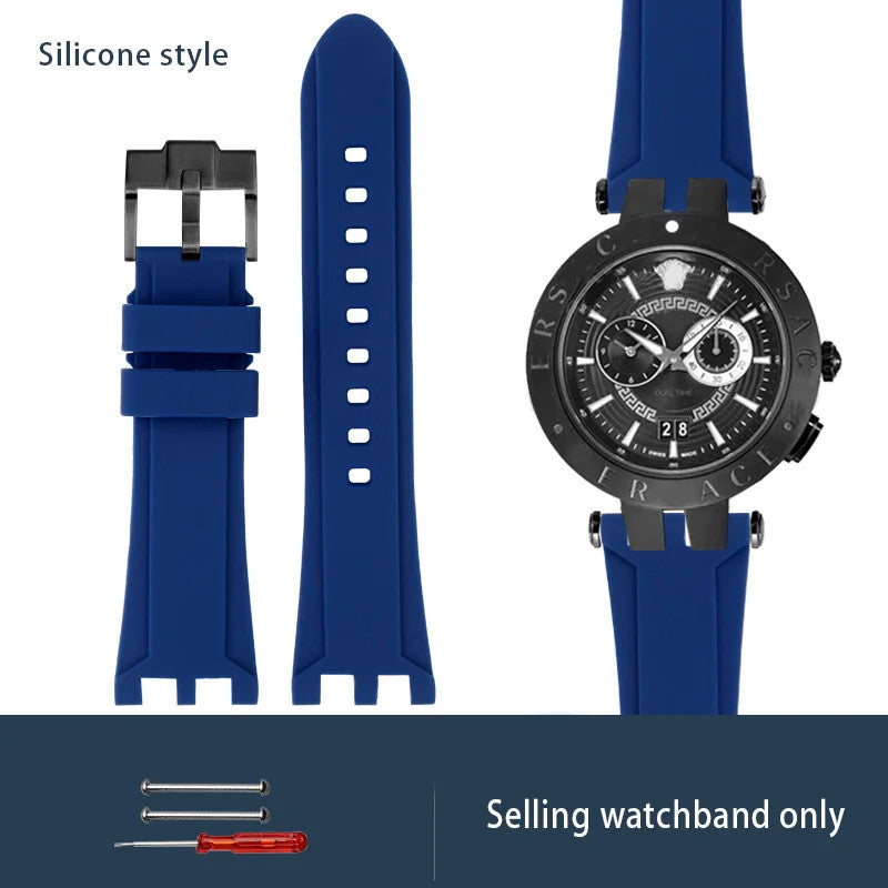 Calfskin Watch Strap For Versace V-RACECHRONO GMT 24mm Concave Convex Watchband