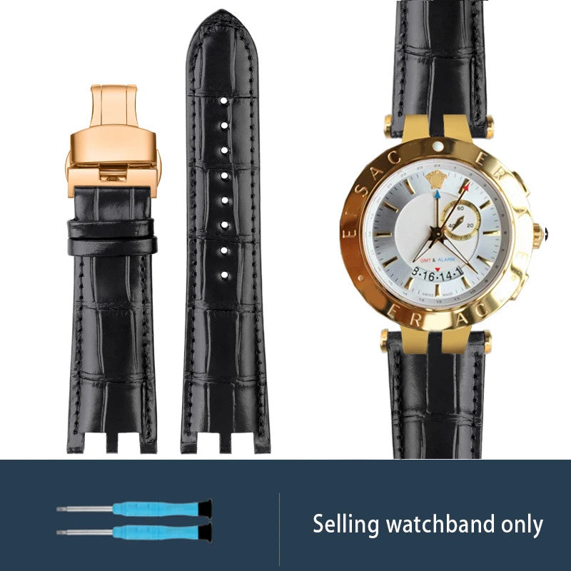 Calfskin Watch Strap For Versace V-RACECHRONO GMT 24mm Concave Convex Watchband