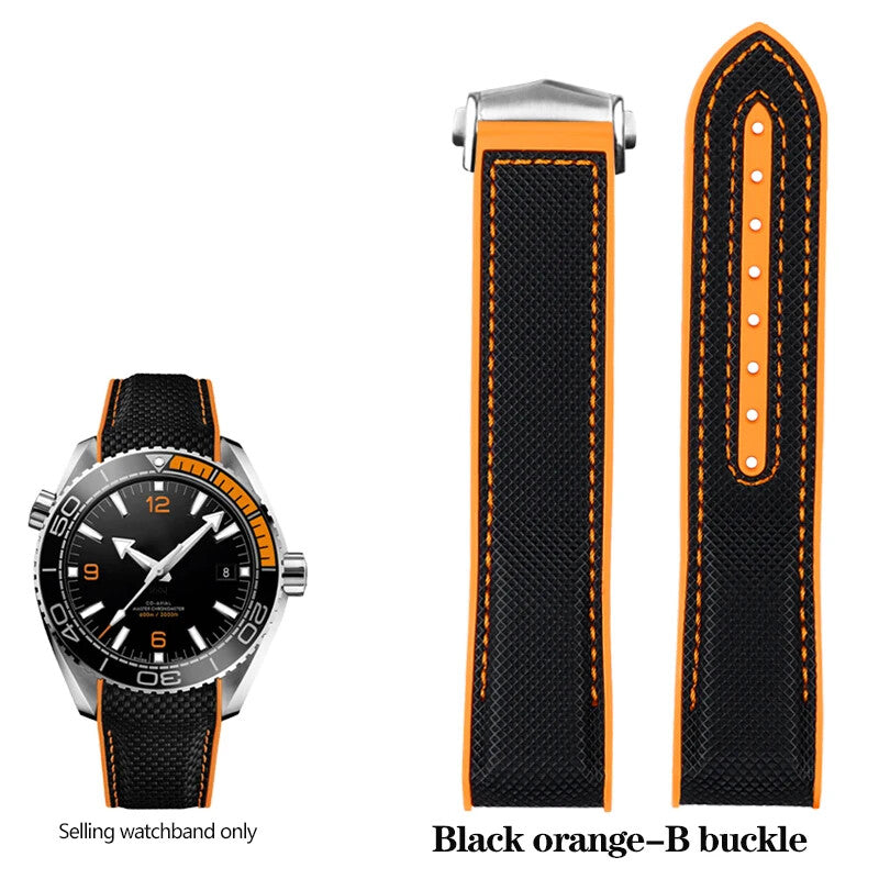 Rubber Silicone Nylon Watch Strap for Omega Seamaster 300 20 22mm Back Blue Band
