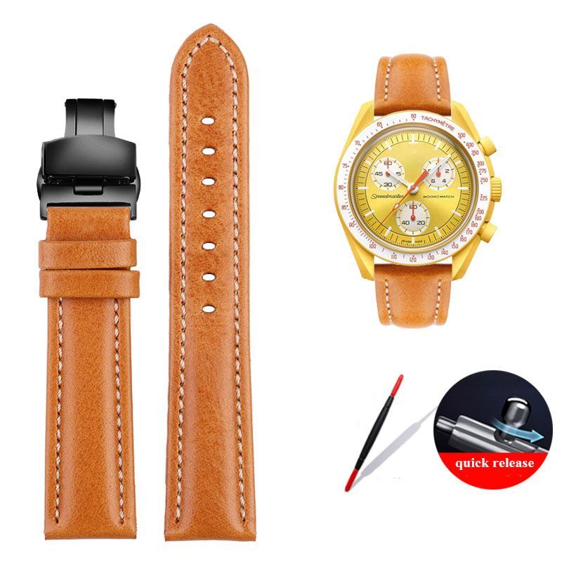 Genuine Leather Watch Strap Fit For Omega X Swatch Joint Moon Vintage Band 20mm