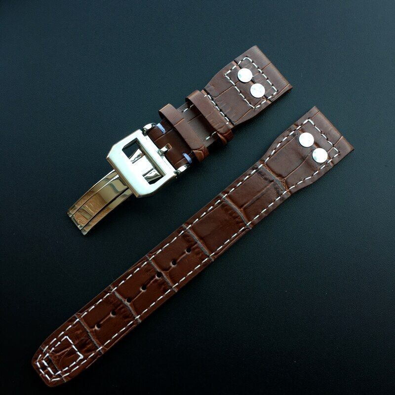 Genuine Leather Rivet Watchband Replace Fit For IWC Big Pilot 22mm Watch Strap