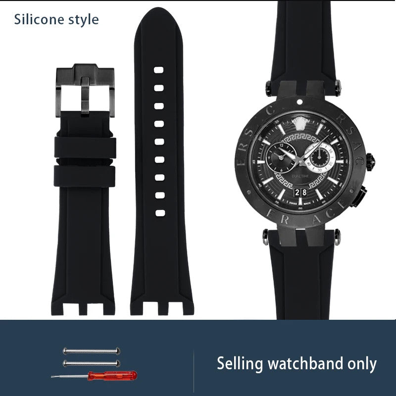 Calfskin Watch Strap For Versace V-RACECHRONO GMT 24mm Concave Convex Watchband