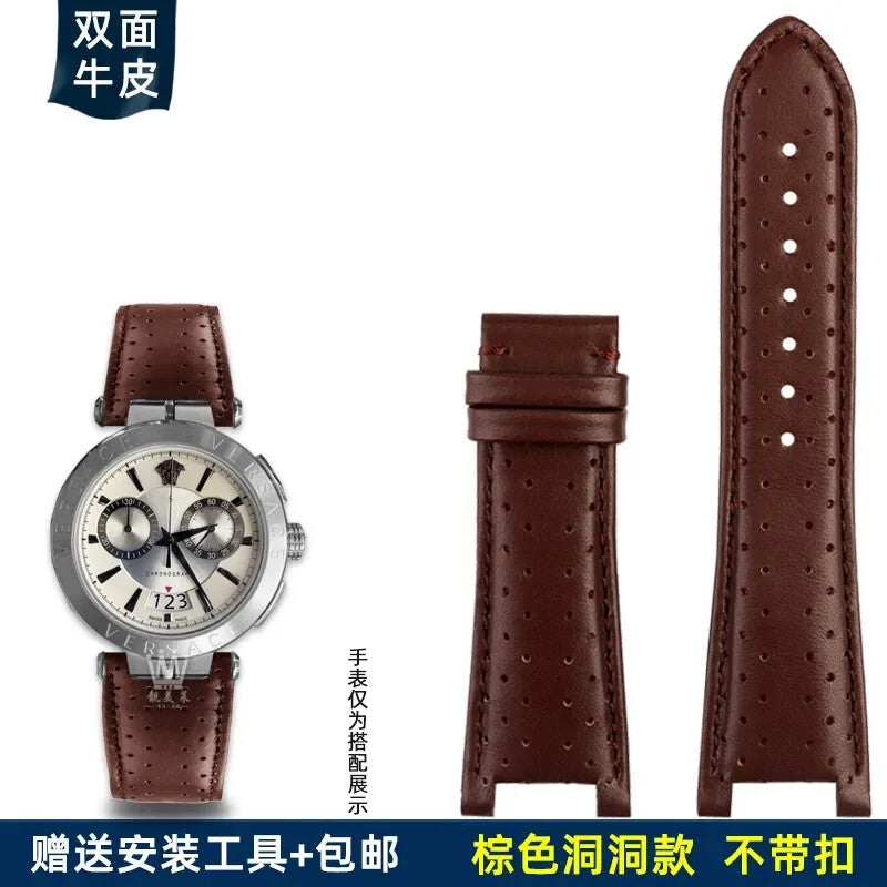 Genuine Leather Watch Strap for Versace VBR8545 26mm Black Convex Calfskin Band