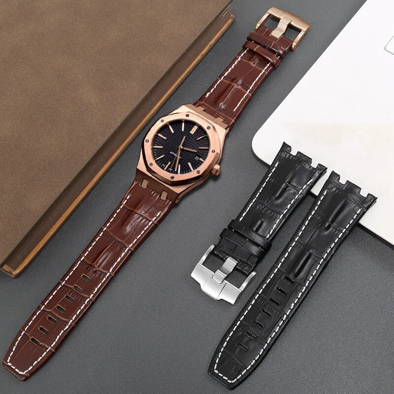 Genuine Leather Watch Strap for AP 15703 Royal Oak Offshore Black Brown Blue 28m