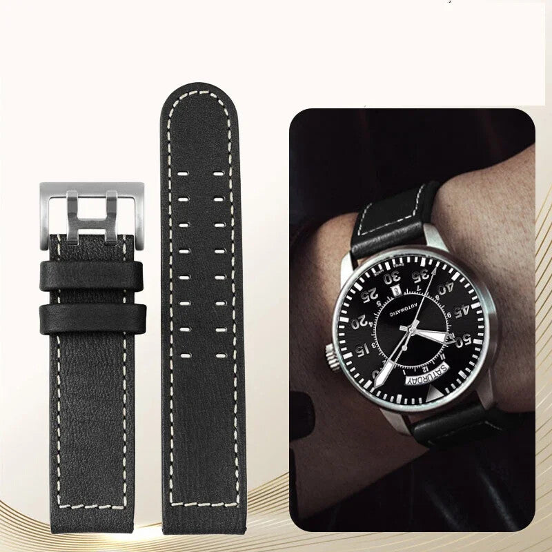 Genuine Leather Watch Strap for Hamilton Khaki H77616533 22mm Military Wristband