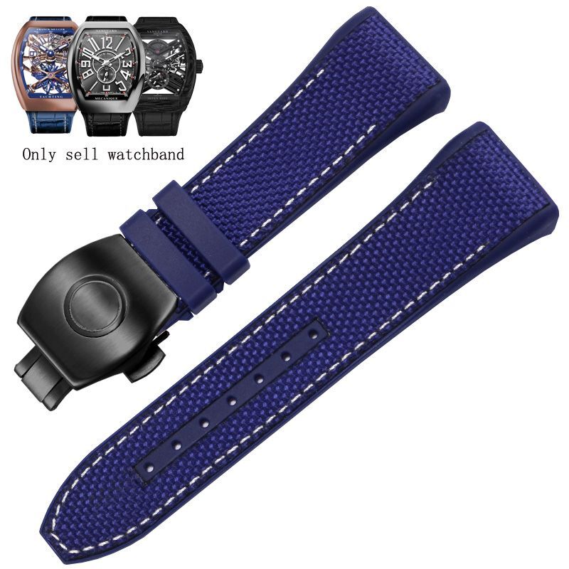 Genuine Leather Nylon Watchband Fit For Franck Muller V45 Series 28mm Straps